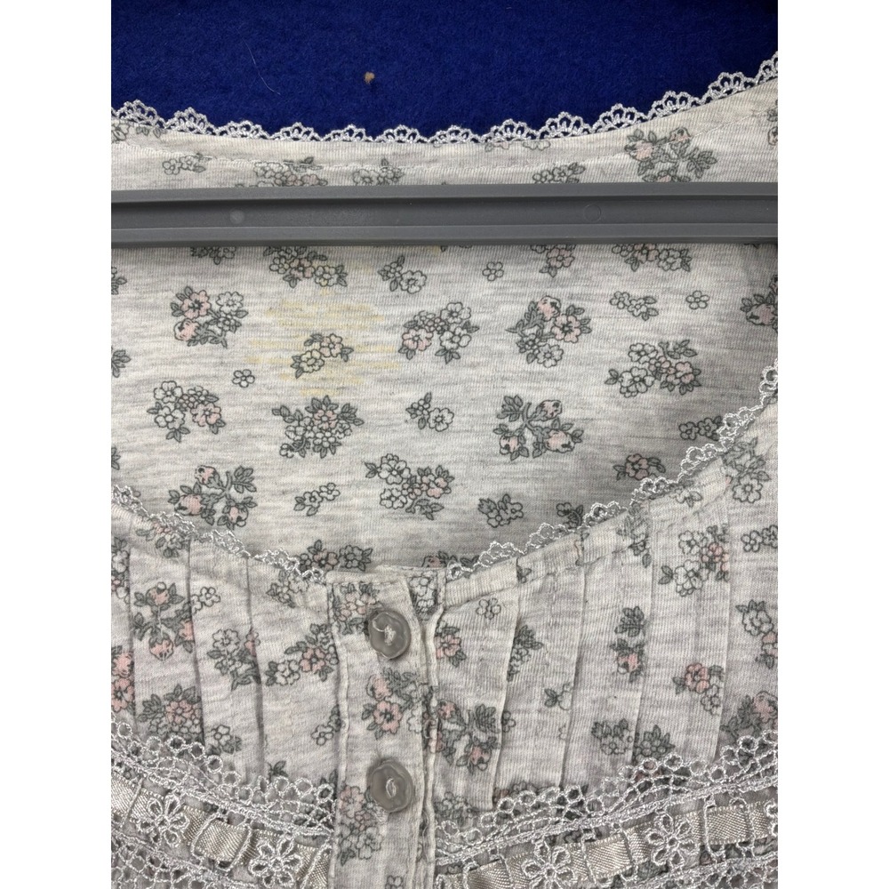 Cottagecore Womens Unbranded Floral Lace Trim Nightgown L Grey Pink